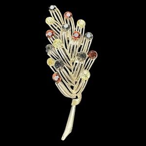 Gorgeous Vintage Gold and Multicolor Crystal Brooch - MINT CONDITION